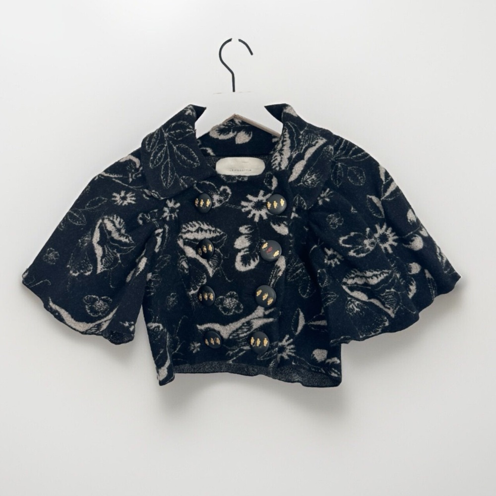 Anthropologie Leifsdottir Midnight Passerine Sweater Capelet Bird Motif Size S